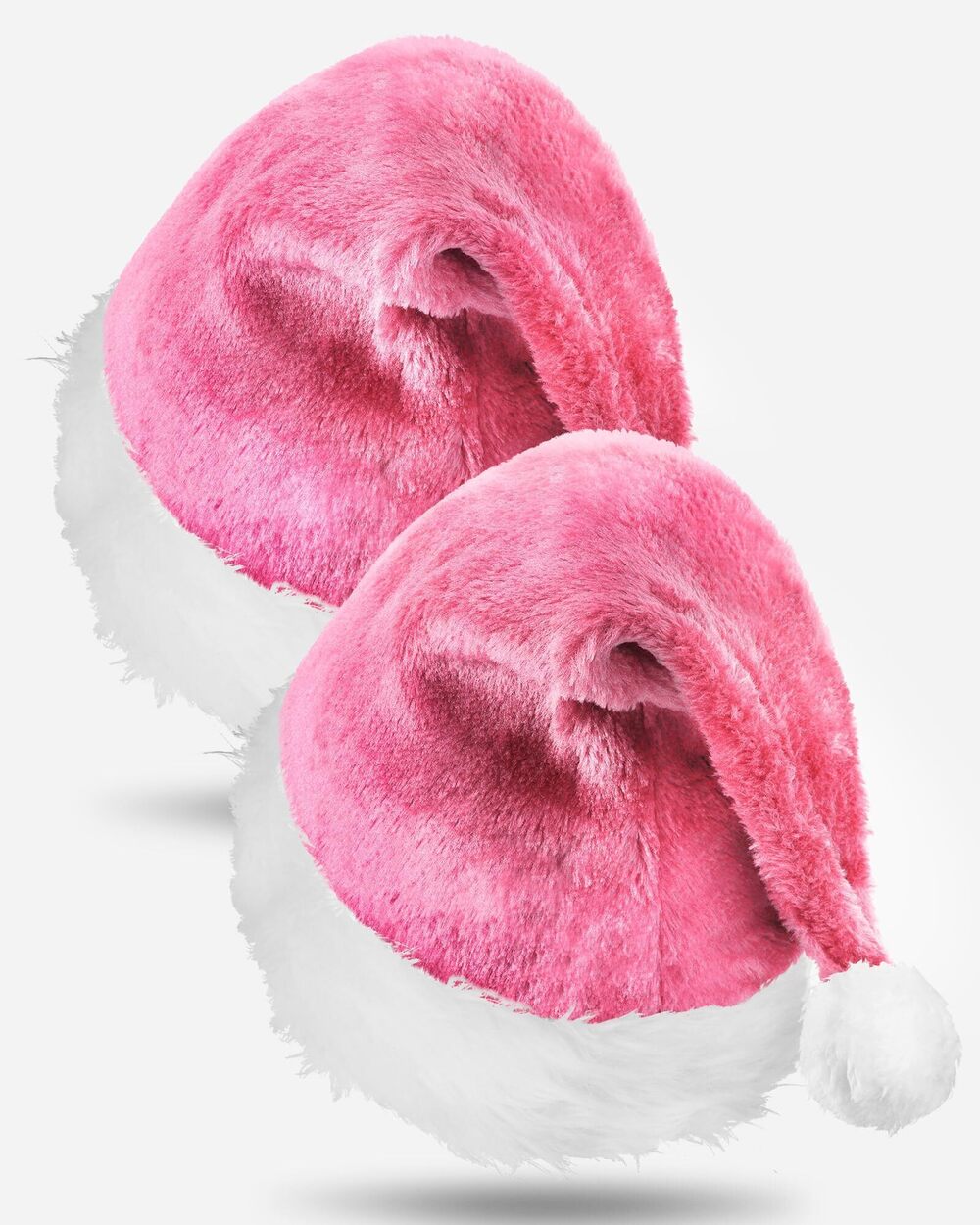 6512 2 Pcs Adult Plush Holiday Christmas Santa Hats Short Plush Claus Cap